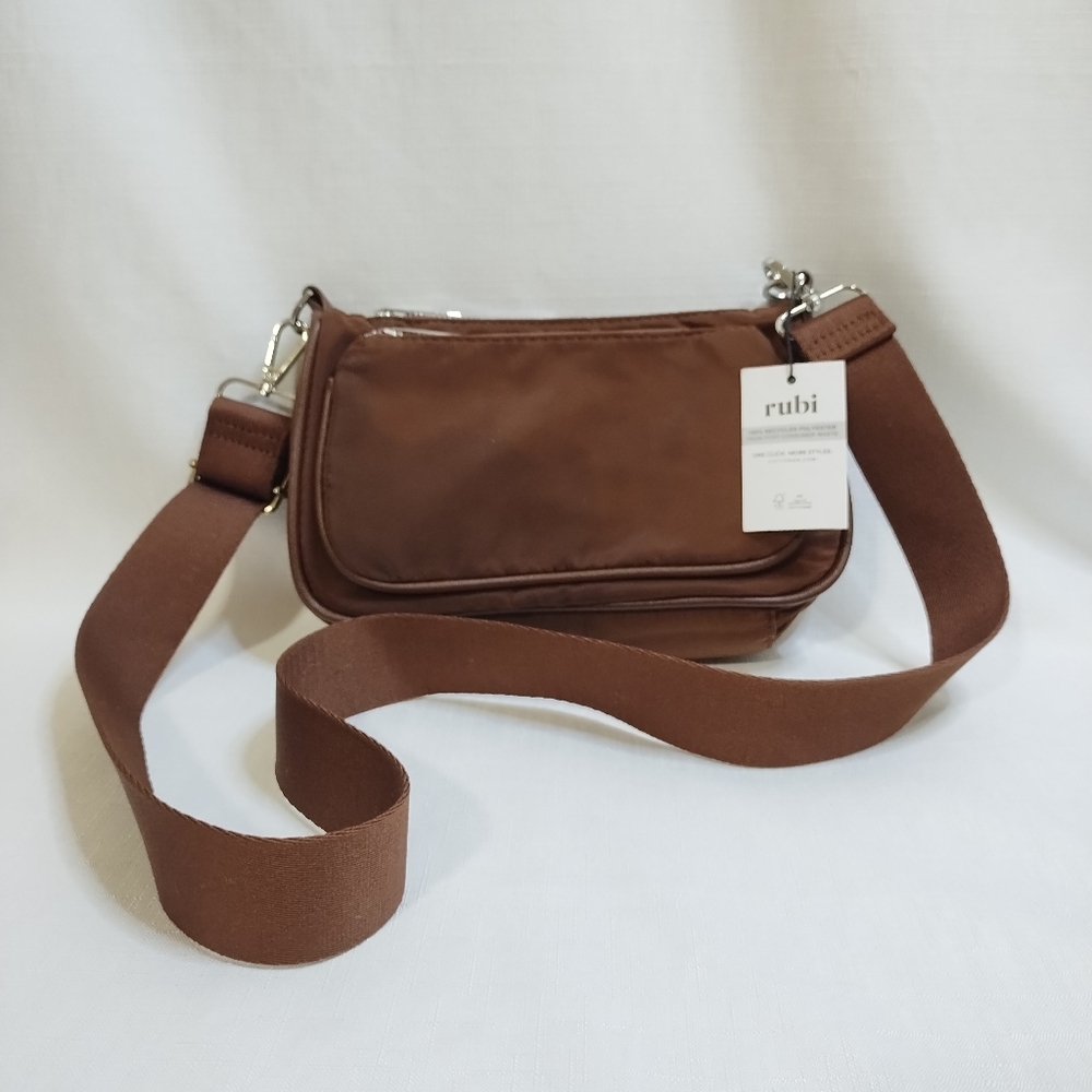 Rubi Brown Recycled Polyester Crossbody Bag